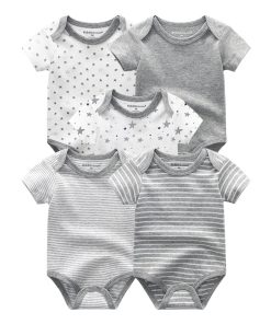 Lot de 5 bodies pour bébé - bodies manches courtes gris