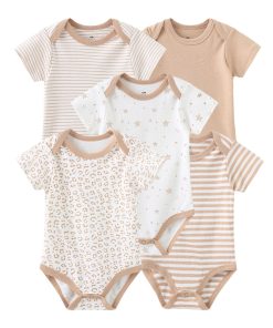 Lot de 5 bodies pour bébé - bodies manches courtes beige
